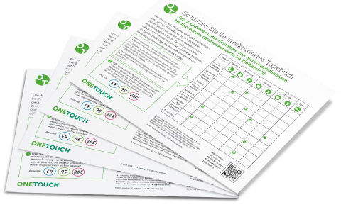 Druckbare OneTouch Blutzucker-Protokollformulare mit Rastergitter zur manuellen Eintragung.